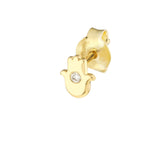 14k Yellow Gold Hamsa Hand Stud Earrings with Genuine Diamonds