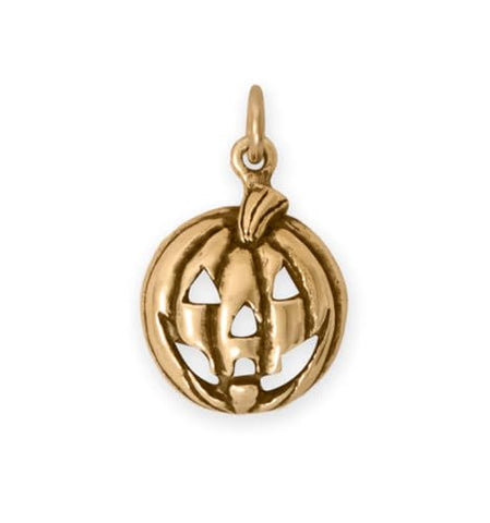 Pumpkin Jack-O-Lantern Halloween Charm Gold Plated Sterling Silver