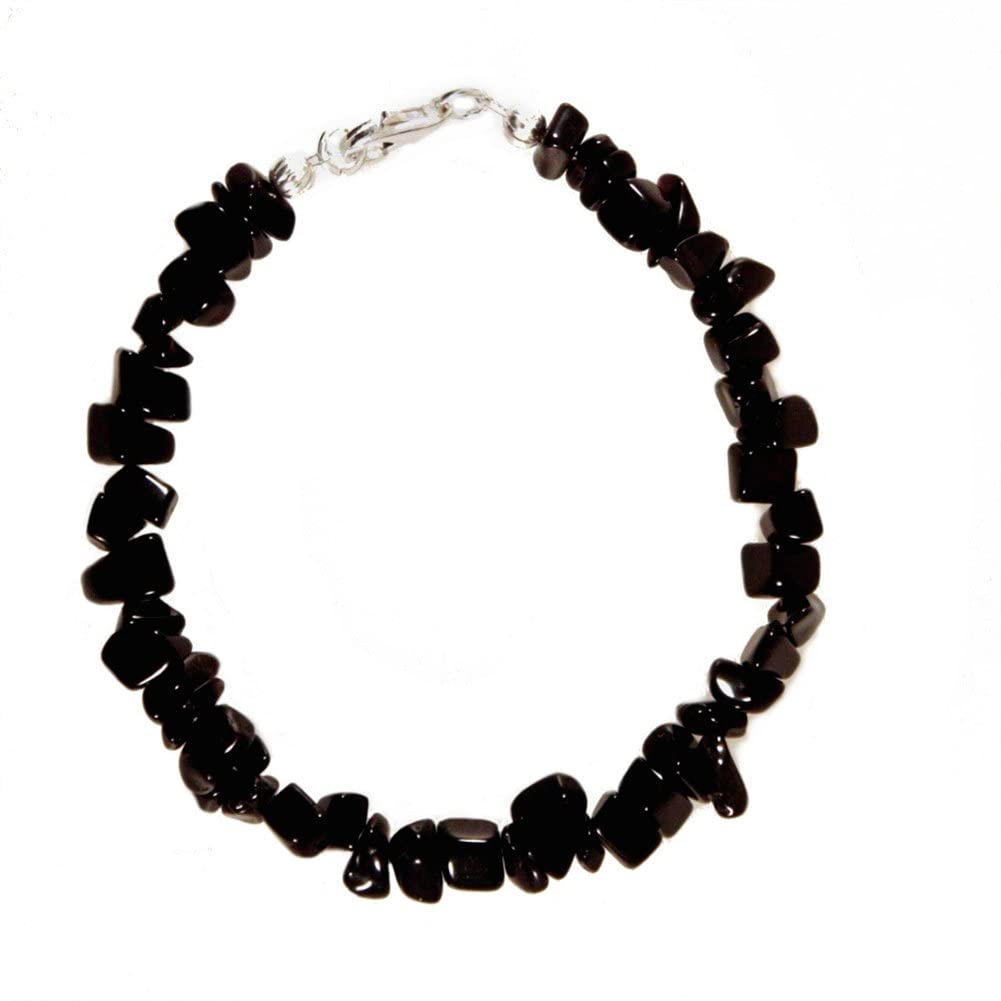Genuine Black Onyx Gem Chip Bracelet Sterling Silver Handmade, 8-inch