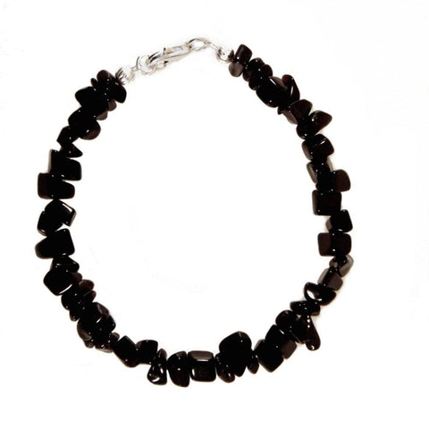 Genuine Black Onyx Gem Chip Bracelet Sterling Silver Handmade, 8-inch