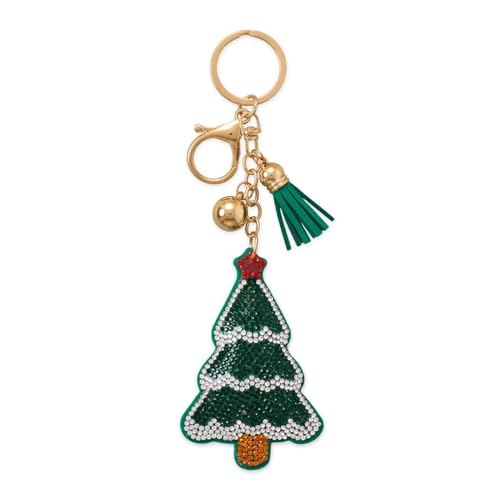 Christmas Tree Bag Charm Keychain with Crystals, Tassel, and Ball