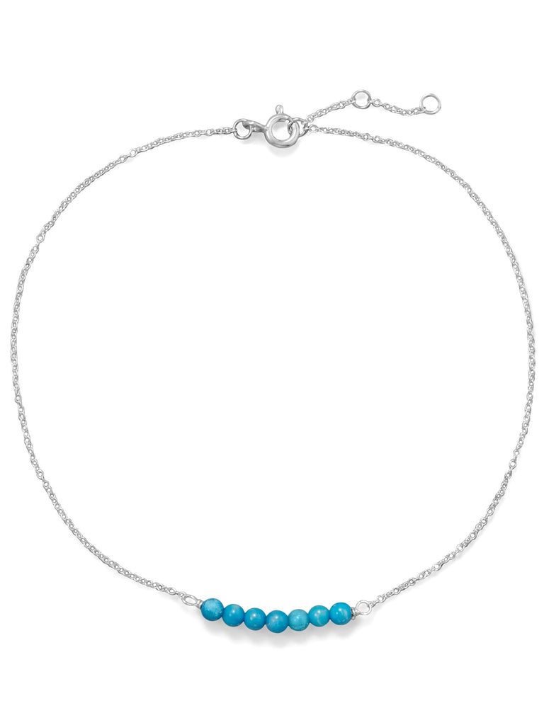 Anklet Ankle Bracelet Blue Bead Bar Adjustable Length Sterling Silver