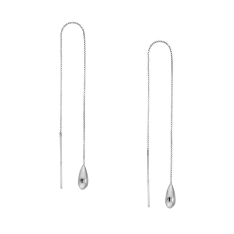 14k White Gold Threader Earrings with Polished Teardrop and Bar with Box Chain