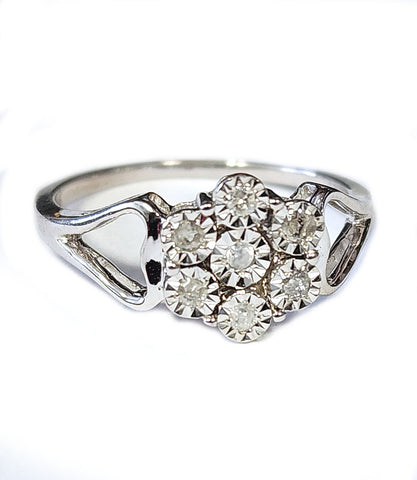 Genuine Diamond Ring with Flower Design Rhodium on Sterling Silver