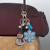 Snowflake Bag Charm Keychain with Crystals, Tassel, and Ball