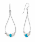 Sterling Silver Teardrop Dangle Earrings with Reconstituted Turquoise, Cultured Freshwater Pearls, and Liquid Silver Beads - Made in the USA