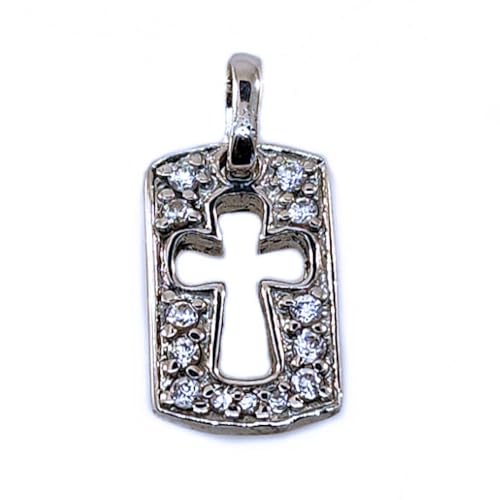 Cross Tag Charm with Cubic Zirconia Sterling Silver
