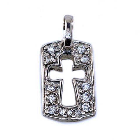 Cross Tag Charm with Cubic Zirconia Sterling Silver