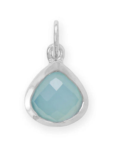 Sterling Silver Faceted Genuine Blue Chalcedony Charm Pear Shape