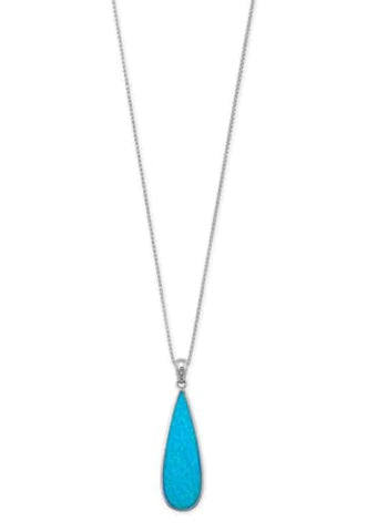 Teardrop Synthetic Blue Opal Necklace Rhodium-plated Sterling Silver