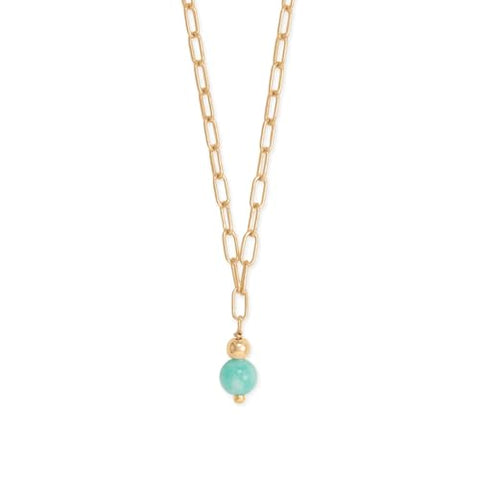 Amazonite Turquoise-color Bead Paperclip Necklace 14k Gold-filled