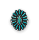 Kingman Turquoise Flower Design Ring Sterling Silver - Handmade
