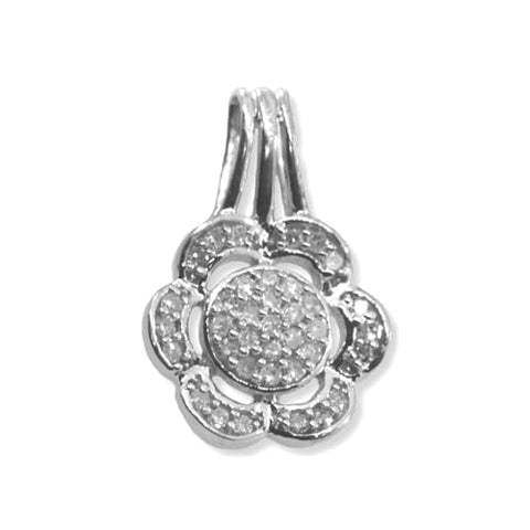 Genuine Diamond Flower Pendant Sterling Silver 0.13 ctw