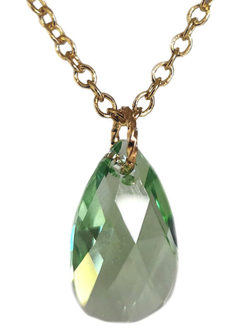 Green Crystal Necklace Pear shape with Gold-plated Chain