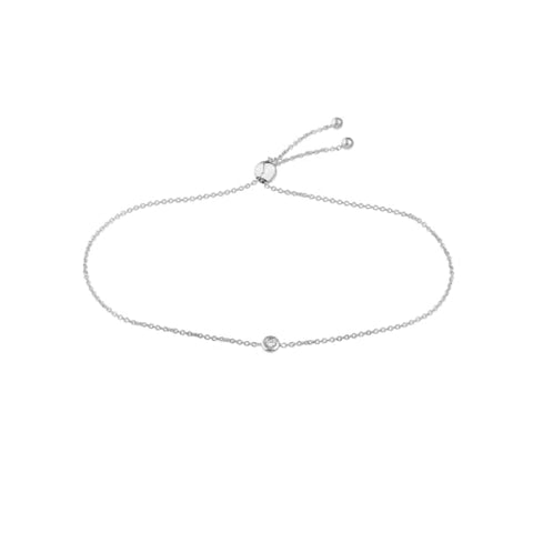 14k White Gold Genuine Diamond Lariat Bolo Bracelet Adjustable Length