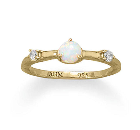Gold-plated Synthetic Opal and Cubic Zirconia Ring