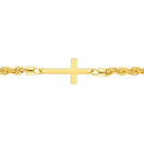 14k Yellow Gold Rope Bracelet with Side Set Cross Adjustable Length