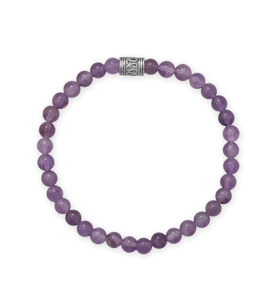 Amethyst Bead Stretch Bracelet with Accent