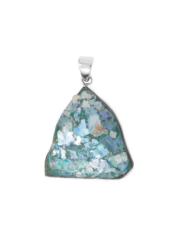 Ancient Roman Glass Freeform Shard Pendant Sterling Silver