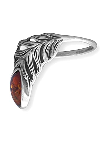 Baltic Amber Ring with Feather Design Antiqued Oxidized Sterling Silver (7)