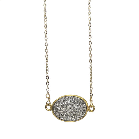 14k Gold-fill Necklace with Silver Druzy Quartz Pendant