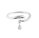 14k White Gold Stackable Ring with Genuine Diamond Charm Dangle