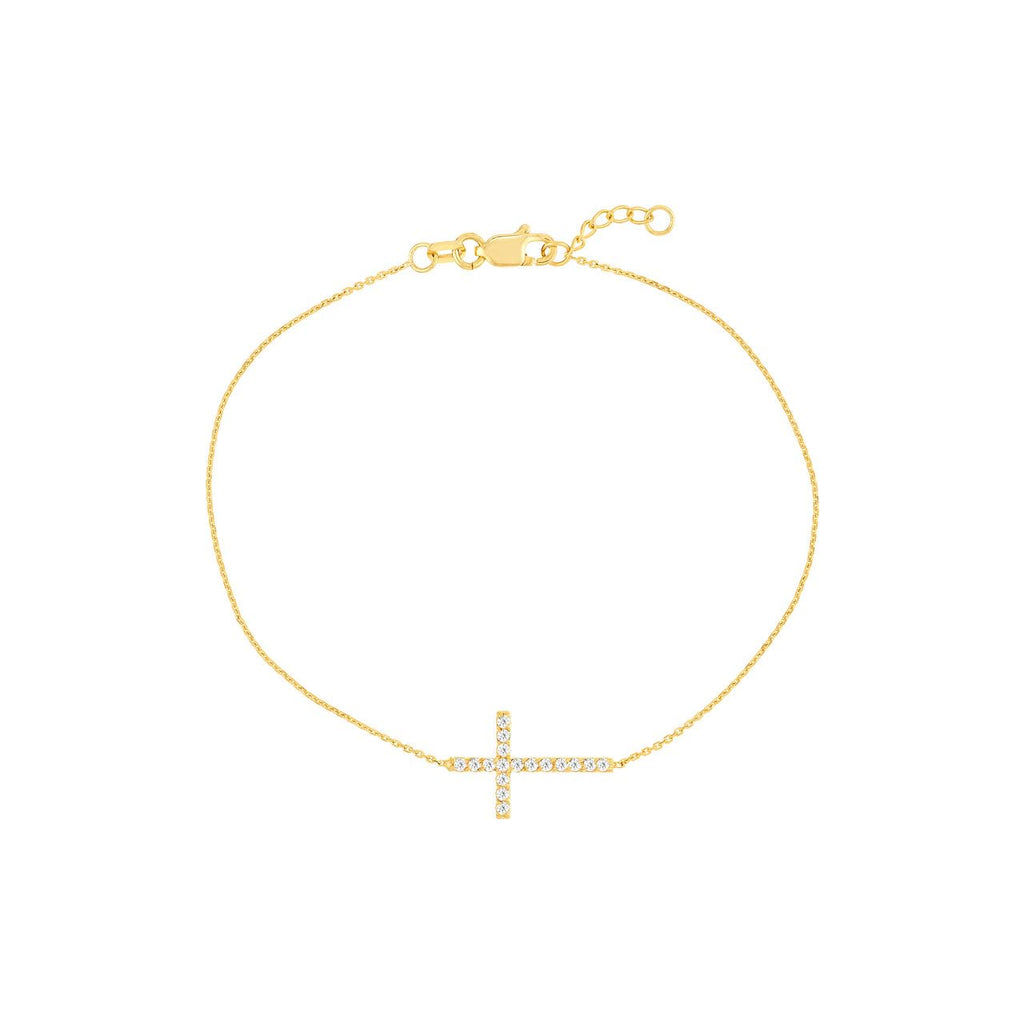 14k Yellow Gold Diamond Bracelet Side Set Cross Adjustable Length
