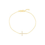 14k Yellow Gold Diamond Bracelet Side Set Cross Adjustable Length