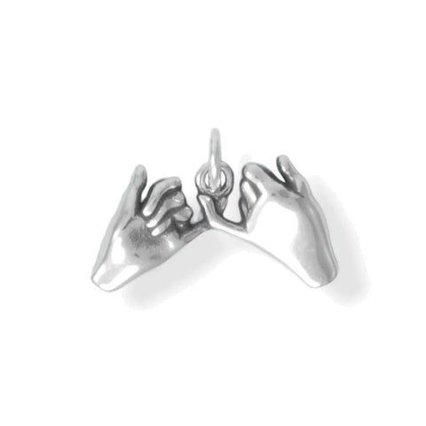 Pinky Promise Charm 3-D Hands Sterling Silver