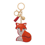 Fox Bag Charm Keychain with Crystals, Tassel, and Ball