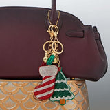 Christmas Stocking Charm Keychain with Crystals, Tassel, and Ball