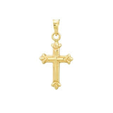 14k Yellow Gold Cross Pendant with Fleuree Design 20x10mm