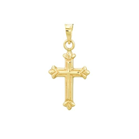 14k Yellow Gold Cross Pendant with Fleuree Design 20x10mm