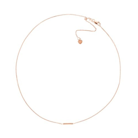 14k Rose Gold Choker Necklace with Staple Bar and Genuine Diamond - Adjustable Length