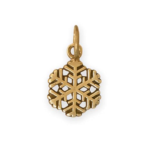 AzureBella Jewelry Small Snowflake Charm Antique Gold-plated Finish on Sterling Silver