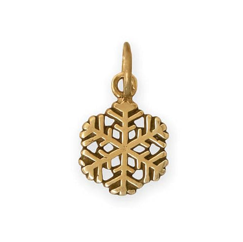 AzureBella Jewelry Small Snowflake Charm Antique Gold-plated Finish on Sterling Silver