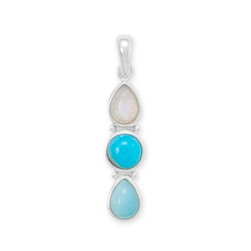 Sterling Silver Rainbow Moonstone, Turquoise, and Larimar Pendant Only