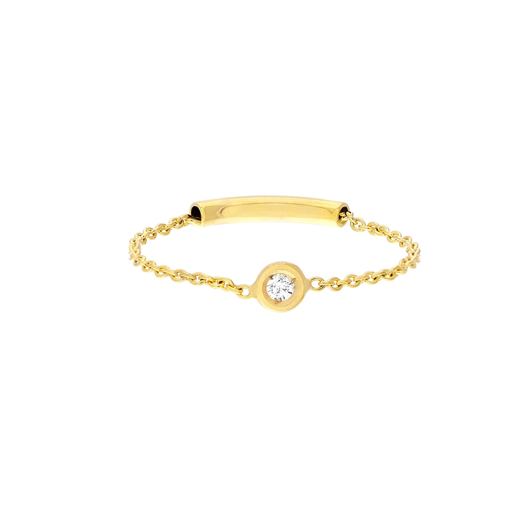 14k Yellow Gold Chain and Bar Diamond Ring