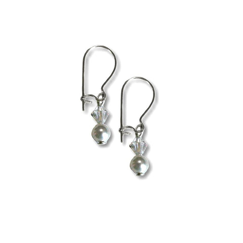 Small Earrings Sterling Silver Made with White Crystals and Pearls