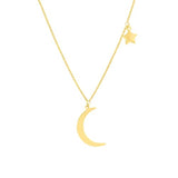 14k Yellow Gold Crescent Moon and Star Necklace Adjustable Length