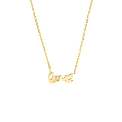 14k Yellow Gold Mini Word Love Necklace with Genuine Diamond Accent
