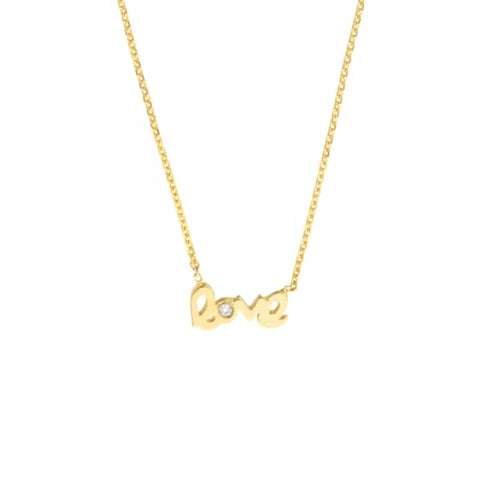 14k Yellow Gold Mini Word Love Necklace with Genuine Diamond Accent