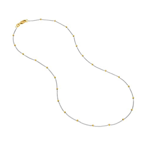 Two-tone Gold-plated Sterling Silver Satellite Bead Curb Chain Necklace