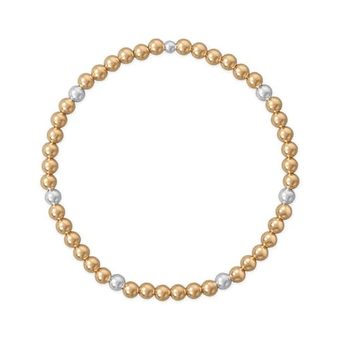 Yellow Gold-filled 4mm Bead Stretch Bracelet with Sterling Silver Accents Made in the USA