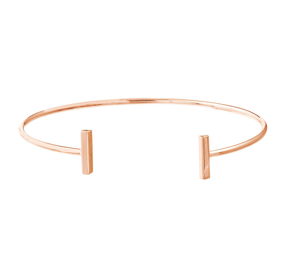 14k Rose Gold Cuff Bracelet Plain Polished With Staple Bar Ends