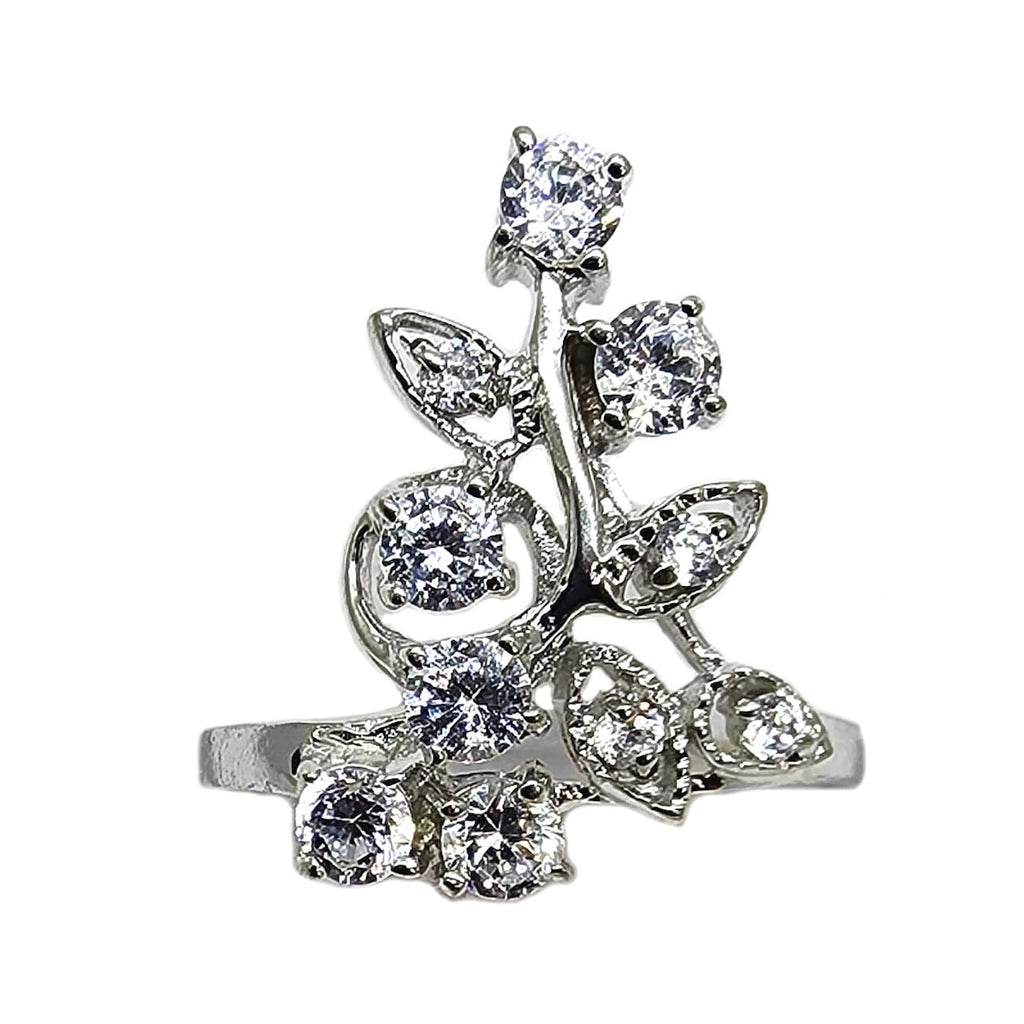 Flower and Vine Ring with Cubic Zirconia Sterling Silver