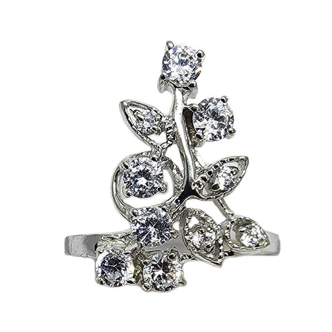 Flower and Vine Ring with Cubic Zirconia Sterling Silver