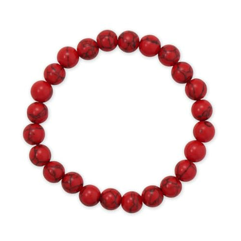 Bead Stretch Bracelet 8mm Synthetic Dyed Red Turquoise