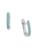 Fishbone Drop Hoop Earrings with Synthetic Turquoise Removeable Dangle Rhodium on Sterling Silver