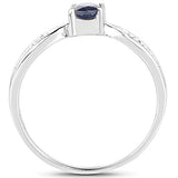 White Topaz and Genuine Blue Sapphire Ring Rhodium on Silver, 0.41 carat